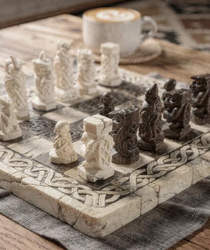 Carved stone chess set