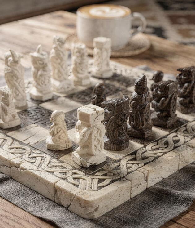 Carved stone chess set