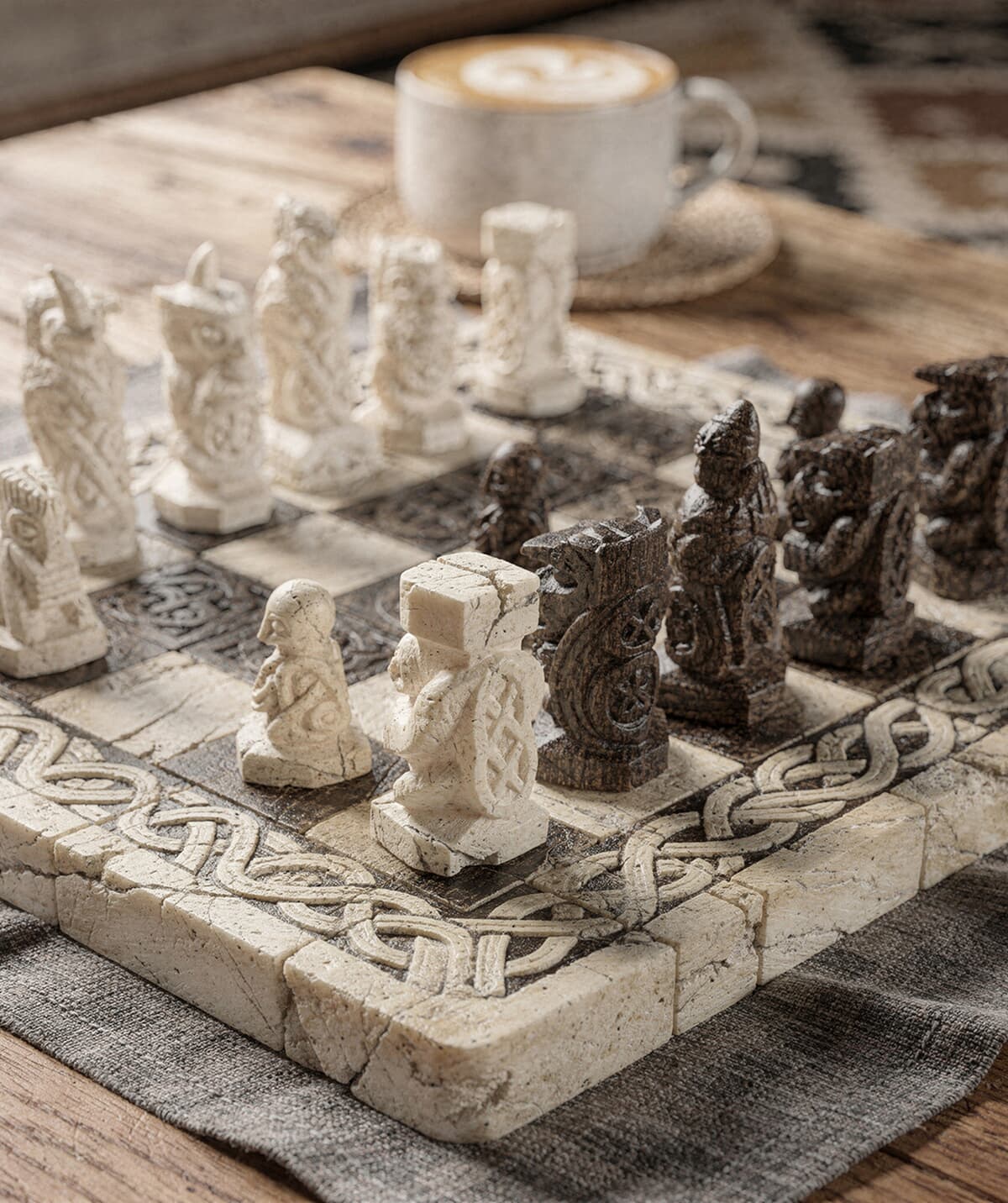 Carved stone chess set