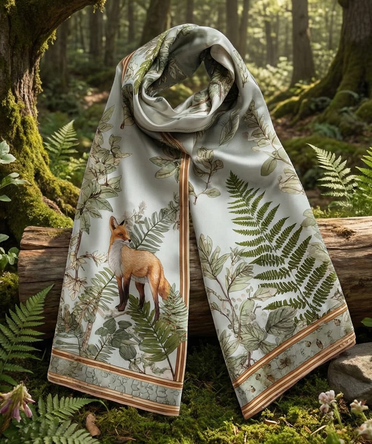 Nature illustrated silk scarf - Image 2